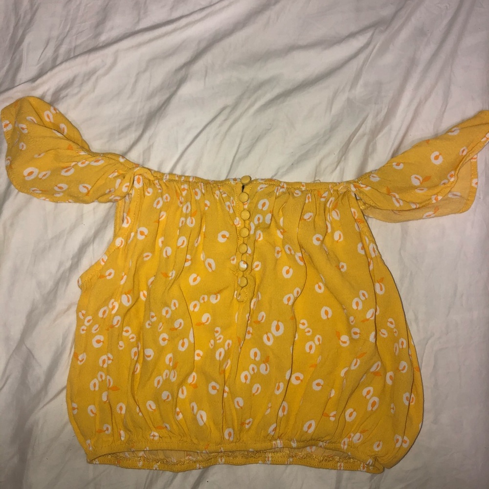 yellow floral off the shoulder crop top